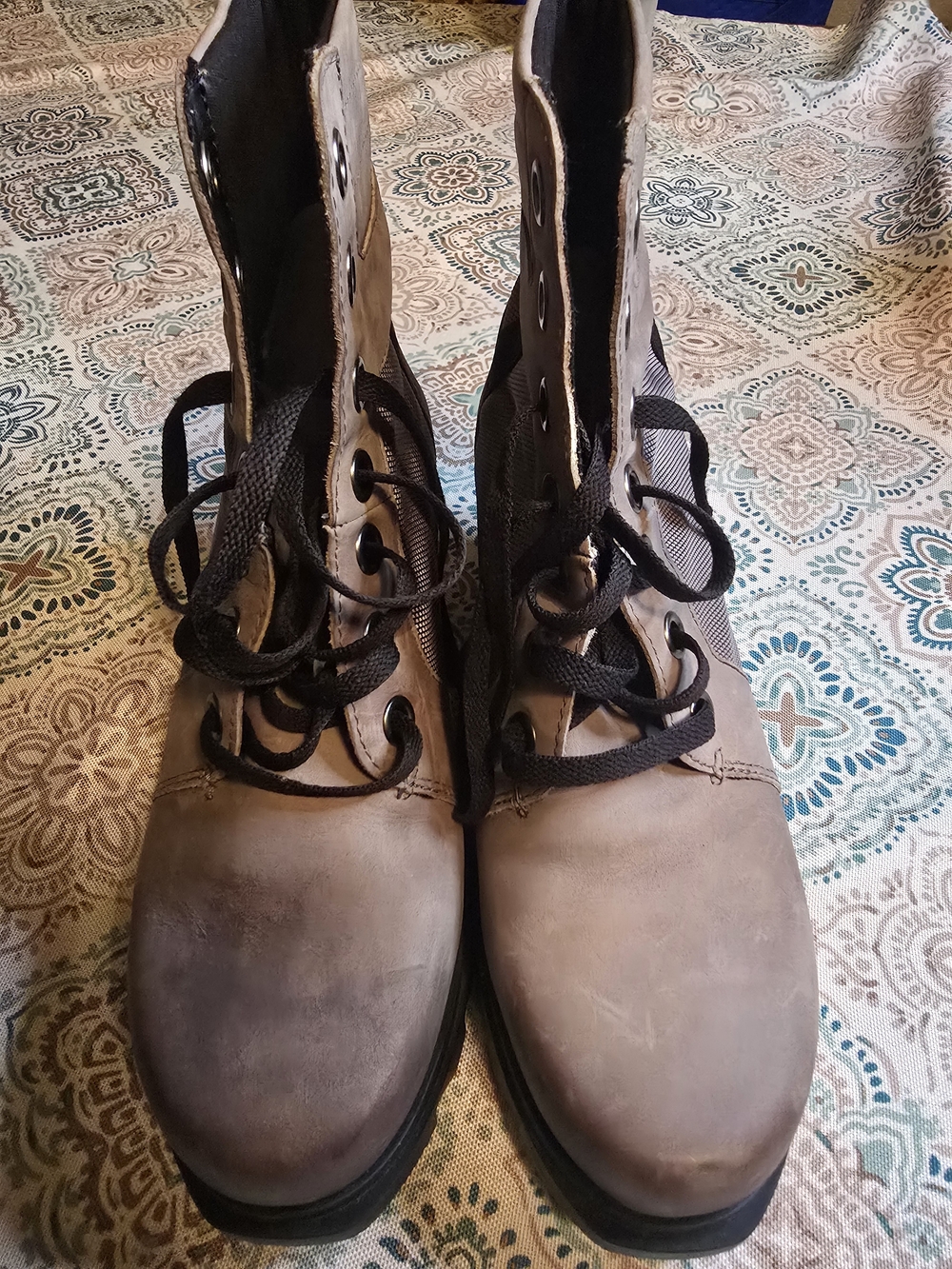 Sorel Taupe Lace-Up Combat Boots with Black Laces